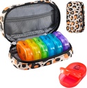 Serfeymi Weekly Travel Pill organizators 2 reizes Diena AM PM Upgraded Varavīksnes Pill Box 7 Diena ar portatīvo zipper PU Ādas Pill Case, Medicīna Organizators tabletes, Vitamīni, Zivju eļļas - Brown 02