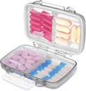 Fulicon Travel Pill organizētājs, 4 iecirkņi Portatīvais Pill kaste, Mitruma Pierādīšanas Mazais Pill kaste ar etiķetēm, Travel Pill Case with Double Lock, Pocket Pharmacy D3 vitamīna un zivju eļļa (Grey)