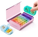 Zannaki Metal XL Weekly Pill organizators 2 reizes dienā, Lieli ceļojumi Daily Pill Box 7 diena, Portable Week Table Pill Holder Container, AM PM Pill Case for Medicine Vitamīnu Medikamentu papildinājums, Pink
