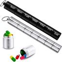 Vesici 2 Pack Metal Weekly Pill Organizators Travel Pill Konteiners ar Keychain 7 Day Weekly Ūdensizturīgs Mazas kapsulas turētājs Kaste Stackable sievietēm Ceļot ārā (melns, sudraba)