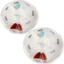 Deke Home - Round Portable Pill Box (2 Pack), Medicīna Plānotājs, Mazs 7 dienu Travel Container, Zāles, Vitamīnu turētājs, Pillbox Organizators, Pill Dispenser, Dienas Kārtotājs & Atgādinājums, BPA Bezmaksas