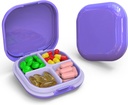Daily Pill organizētājs 4 iecirkņi, Small Pill Box Portable Travel Pill Case, Mini Pill Konteiners Purse Pocket, Compact Travel Medicine Organizators vitamīnu, Cod aknu eļļa, Papildinājums (Purple)