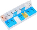 Pill organizator 7 Day, Pill Box 2 Reizi dienā AM PM Pill Case, Weekly Pill Container Portable Travel Medicine Box Vitamīniem un papildinājumiem (Blue-White)