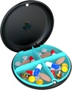 4 Iecirknis Maza Pill kaste, Mitruma pārbaudes Pill Case, Travel Pill Organizators Pocket Purse, Daily Portable Medicine Vitamīnu kaste, Zivju eļļas kaste, Papildbarība (Melns+Cyan)