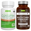 Multivitamīni un minerālvielas vīriešiem + augsta absorbcija Kurkumīna C3 komplekss, vegana paka, ilgstošas iedarbības uzlaboti multivitamīni + 300% lielāka absorbcija Kurkuminoīdi ar ātru uzņemšanu, ko veic Igennus