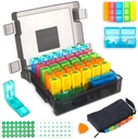 Ikmēneša Pill organizētājs 2 Reizi dienā ar 31 dienu mitruma necaurlaidīga kaste, Weekly Pill Bag, Pill Cutter, Plastmasas atvēršanas Pick vieglai lietošanai, liela jauda ērtai zāļu pārvaldībai (melns)