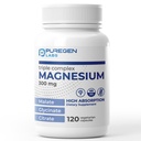 Puregen Labs Triple Magnija komplekss 300mg magnija glicināts, malāts un citrāts [Augsta absorbcija] 120 Veg kapsulas    ; bez kaitīgām piedevām; ne-GMO; NO Gluten un Dairy; ražots ASV