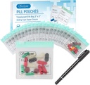 Serfeymi 32 Pcs Zippered Pill maisi Organizators Plastmasas maisi 3 X 3 collas 12 mil Paša blīvēšana ar slide Lock Rakstāms etiķete Caurspīdīgs Travel Medicine uzglabāšanas soma un 1 Pc Marker-Green
