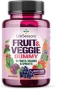 LifeSeasons Fruit & Veggie Gummy Pielikums - 16 Augļi Dārzeņi un audzes - Vitamīni Minerāli un antioksidanti - Uztura atbalsts Immunity & Wellness - 3X Vairāk Potent - 60 Gumijas