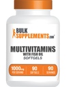 BulkSupplements.com Multivitamīnu softgels - Daily Multivitamīnu, Multimineral Papildinājums pieaugušajiem ar zivju eļļu - bez lipekļa, 1 Softgel per Serving, 90 Count (1. iepakojums)