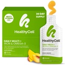 Veselīgs Vegan Daily Multivitamīnu Šķidruma papildinājums ar dzelzs un omega-3, 25+ būtiskiem vitamīniem, minerālvielām un uzturvielām smadzeņu un sirds veselībai, imūno atbalstu un enerģiju - 30 Gel iepakojumi