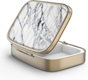 Pill Case Pill Box with Mirror Retro 2 Iedalījums Mazs Pill Case for Purse or Pocket Bronzas Taisnstūrveida Pill Box or Vitamīni, Zivju eļļa, Papildinājumi, Pill Containe Travel Dāvanas (White Marble)