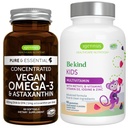 Vegan Omega-3 Aļģu eļļa + Advanced Kids Multivitamīnu Svece, Augstas koncentrācijas DHA un EPA + vitamīns A, B, C, D3 & E, Tīras sastāvdaļas 60 Softgels + 90 Berry Flavor Gummies, by Igennus