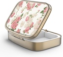 Pill Case Pill Box with Mirror Retro 2 Iedalījums Mazs Pill Case for Purse or Pocket Bronzas Taisnstūrveida Pill Box or Vitamīni, Zivju eļļa, Papildinājumi, Pill Containe Travel Dāvanas (Retro Pink Floral)