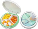 Serfeymi Small Pill Box - 3 Iedalījumi Portatīvā Pill kaste Purse kabatā, Compact Mini Travel Pill Case - Piemērots medicīnai, vitamīnu, zivju eļļa, papildinājumi - White(Marble)