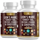 Sēnes Papildinājums ar Liona Mane Turkey Tail Reishi Cordyceps Chaga Marshmallow Sakne - 120 Count
