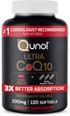 Qunol CoQ10 100mg Softgels, Qunol Ultra CoQ10 100mg, 3x Labāka Absorbcija, Antioksidants sirds veselības un enerģijas ražošanai, Coenzyme Q10 Vitamīni un papildinājumi, 120 Skaits (iepakojums 24)