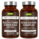 Multivitamīni un minerālvielas vīriešiem + astaksantīna komplekss Vegan Bundle, ilgstošas darbības uzlabotais multivitamīns + 4 mg H. Pluvialis Dabiskais astaksantīns, ko izstrādājis Igennus