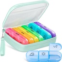 Cute Pill organizētājs 3 reizes dienā, liels Daily Pill Case sievietēm, Portable Pill Box 7 Diena Purse ar somu un rāvējslēdzēju, lai tur vitamīnus, zāles, zivju eļļas, papildinājumi (Cyan Blue)