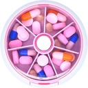 Plātņu organizētājs Travel Pill Case for Purse Portable Pill Box Round Weekiy Pill Konteiners Vitamīnu zivju eļļas tabletes papildinājumi (Rozā)