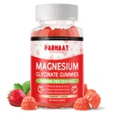 Magnija glicināti Gumijas - bez cukura Magnija Kālija Papildinājums ar vitamīnu D, B6, CoQ10 Calm Mood & Miega atbalsts - 60 zemeņu košļājamās rotaļlietas