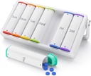 Nedēļas piltuves organizētājs 2 reizes dienā, KOVIU Large Travel Pill Box 7 Day, Am Pm Divas reizes dienā Pillu Case with Rotatable Handle, Pill Holder Konteiners vitamīnu, Medicīna, Papildinājums, Zivju eļļa, White