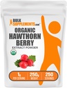 BulkSupplements.com Organic Hawthorn Berry Extract Powder - Hawthorn Berry Papildinājums - Herbal & Gluten Free, 1g per Serving, 250g (8.8 oz) (1. iepakojums)