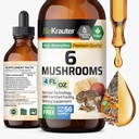 BIO KRAUTER 6 Sēņu papildinājums 6-in-1 - Lauvas Mane, Shiitake, Turkey Aste, Cordyceps, Reishi & Chaga Šķidrais ekstrakts - Sēņu komplekss Tincture - Vegan Drops 4 Fl.Oz.