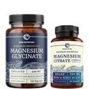 Magnija glicināts 400mg (120ct) & magnija citrāts 500 MG (60ct)           - Augsta absorbcija, kalms, relaksācija, Gremošana un muskuļu balsts -- Ne-GMO Vitamīns un minerālais knups