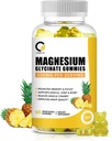 (1 Iepakojums) Magnija glikolātgumijas, augstas absorbcijas magnija papildinājums ar kalciju un vitamīniem, atbalsts kauls, muskuļi, nakts, atmiņa un koks, vegans, ne-GMO, 60 grāvji, ananass Flavor