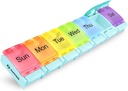 AUVON Weekly Pill Organizators Artrīts Friendly, BPA Free Travel 7 Day Pill Box Case with Spring Open Design un liels iecirknis, lai tur vitamīnus, mencu aknu eļļa, papildinājumi un zāles