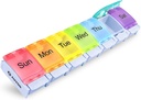 AUVON Weekly Pill Organizators Artrīts Friendly, BPA Free Travel 7 Day Pill Box Case with Spring Open Design un liels iecirknis, lai tur vitamīnus, mencu aknu eļļa, papildinājumi un zāles