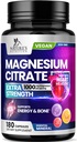 Magnija citrāts Papildinājums Tabletes 1000mg - 3X Stiprums Magnijs Papildinājumi kaulu, muskuļu, sirds, dabas miega atbalsts vīriešiem un sievietēm, Vegan Mag Mineral, ne-GMO, pudelēs ASV, 180 kapsulas