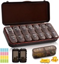 Katru nedēļu Pill organizētājs 2 reizes diena + 2 Atdalāms Pill Organizatoru komplekts - AM PM Travel Pill Organizators vitamīnu medicīna Papildinājums zivju eļļa, Brown Daily Pill gadījums 2 Reizi dienā
