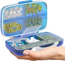 Zils un rožu Gaisa necaurlaidīgs Pill organizētājs Pill kaste liels Pill Dispenser Mājas Ceļojuma papildinājuma turētājs Portable Vitamīnu Sorter Jumbo izmērs 8 Iedalījums Vitamīnu konteiners Ikdienas medicīna Ceļot Essentials