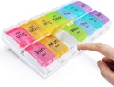 MOLN HYMY Large Pill organizētājs 2 reizes dienā, AM PM Pill Box 7 diena, 14 Dividers 2 Week Medicine Pill organizētājs ar Easy Push Pogu Medikamenti, Vitamīni, Zivju eļļas, papildinājumi