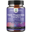 Trīskāršs magnija kompleksa papildinājums - Augsta Absorbcija Magnija Glicināts, Malāts un Taurāts Blend for Muskuļi Enerģijas atbalsts un sirds veselība - Triple Mg Complex 400 mg Kapsulas - 180 Skaits