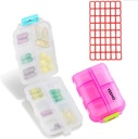 Tabletes kaste (2 Iepakojums) - Pārnēsājami mazie papildinājumi Tabletes Konteiners Kaste ar 10 Iedalījumiem - Medicīna Kapsulas Vitamīna organizētājs Dispenser turētājs Uzglabāšana Ceļojuma kabatiņa Purse(Pink+White)