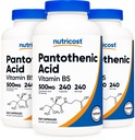Barības vielu izmaksas Pantothenic Acid (B5 vitamīns) 500mg, 240 Kapsulas (3 pudeles)