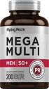Klinšu multivitamīni vīriešiem vairāk nekā 50+ 200 Caplets, Mega 50 Plus Dienas Multiminerāls, ar magniju, kalciju, cinku, ne-GMO, bez lipekļa Papildinājums
