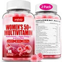 Bezcukura sievietes Multivitamīnu 50 Plus Gumijas ar kalciju, magniju, cinku, A, C, D3 vitamīns, E, K2, B komplekss, folāts, biotīns - Multi Vitamīni un minerālvielas ādai, enerģija, Imūnu atbalsts