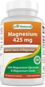 Labākie dabas Magnijs 425 mg 180 Veggie kapsulas - Augsta Absorbcija Magnija Glicināts & Magnija Oksīda Pacilāts, Ne- GMO, Bezglutēna Muskuļu Relaksācija (180 Skaits (1. iepakojumā))