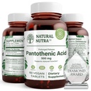 Dabas Nutra Time Release Pantothenic Acid 500 mg, Vitamīns B5 Papildinājums palīdz pārtraukt tauku un ogļhidrātus, Metabolisms un enerģija, Uzlabot muskuļu veselību, Samazināt ādas plankumus, 60 Veģetārās tabletes