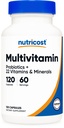 Nutricost Multivitamīnu ar probiotikām 120 Veģetārās kapsulas - iepakotas ar vitamīniem un minerālvielām