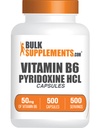 BowSupplements.com B6 vitamīna kapsulas - piridoksīna hidrohlorīds, vitamīns B6 50mg - 1 Kapsula vienā paciņā, 500 kapsulas (1. iepakojuma)