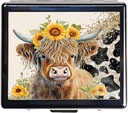 7 dienas Chromed Shiny Silver Pill organizētājs ar spoguli iekšpusē ir 8 atsevišķi iecirkņi Taisnstūris 7 dienas Pill Box Case (Highland Cow)