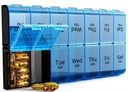 Extra Large Pill organizētājs 2 reizes dienā, Weekly XL AM PM Pill Case, 7 Day Pill Box Divas reizes dienā, Overized Daily Medicine organizators vitamīniem (Zils)