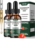 Magnija Glicerīns Šķidrie pilieni Papildinājums, ar magnija Glicerīns 500mg Ashwagandha, L - Teanīns, kumelīšu -Atbalsts Stress Relief, Kaulu, Muskuļu, Mood Strawberry Flavor 2Pack