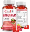 Magnija papildterapija Kompleksie Gumijas, bezcukura magnijs Glicinēt 500mg pieaugušajiem un bērniem, ar Taurate 200mg, Malate, Kalcijs, COQ10, Multivitamīnu miega, sirds un kaulu veselība