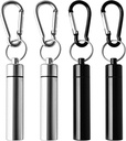 4 Iepakojums Pārnēsājams Pill Box Container Case Aluminum Alloy Keychain Pill Holder Ūdensizturīgi metāla ausu aizbāžņi Zobu aizbāžņi āra tūrismam (2Pcs Black + 2Pcs Silver)